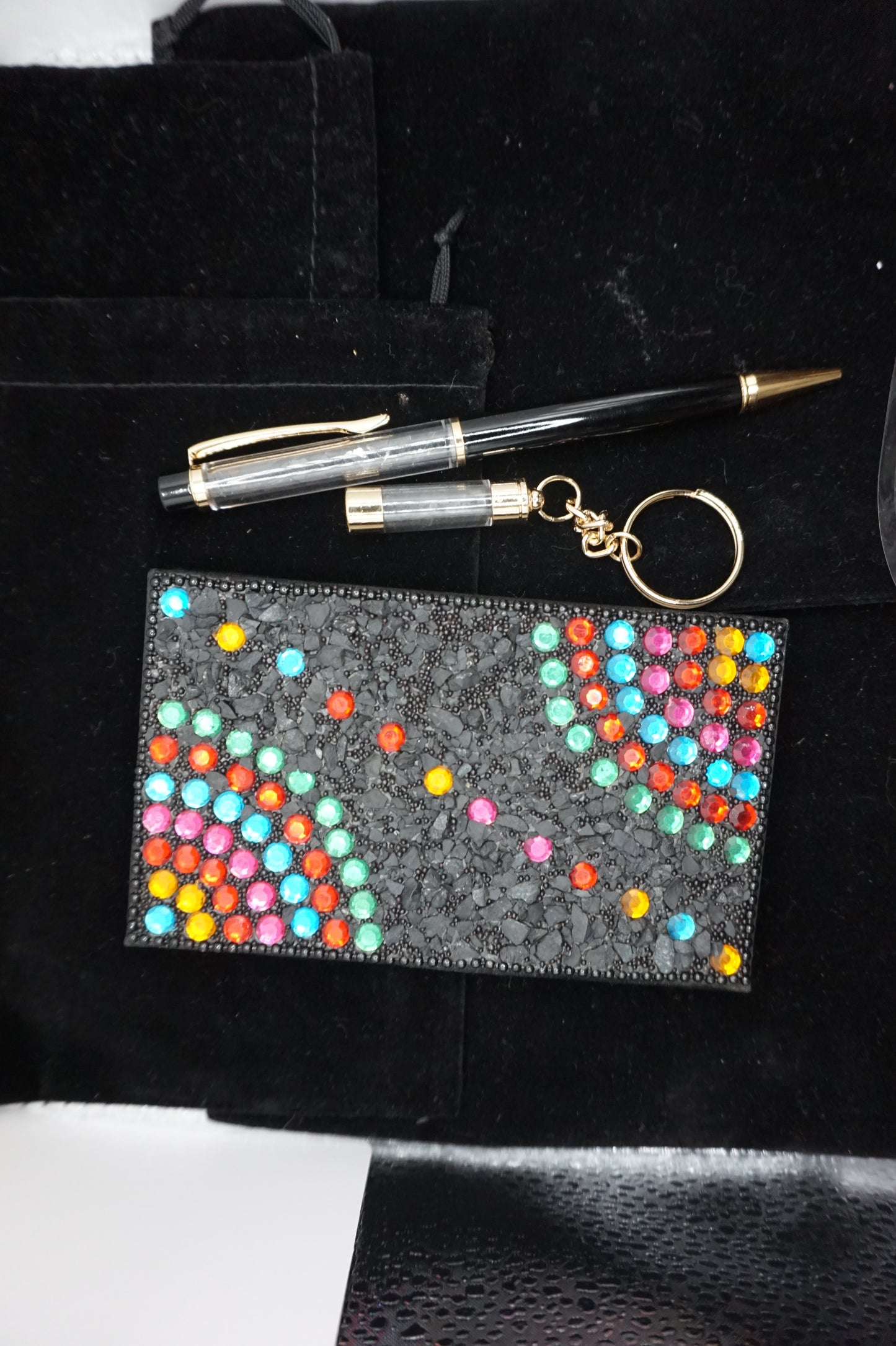 Handmade Leather and Shungite Encrusted Note Book with Pen and Key Chain