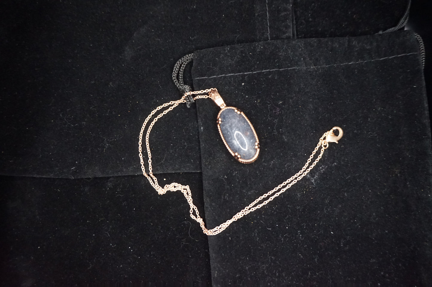 Blue Aventurine in Bronze setting with 18k gold plated chain