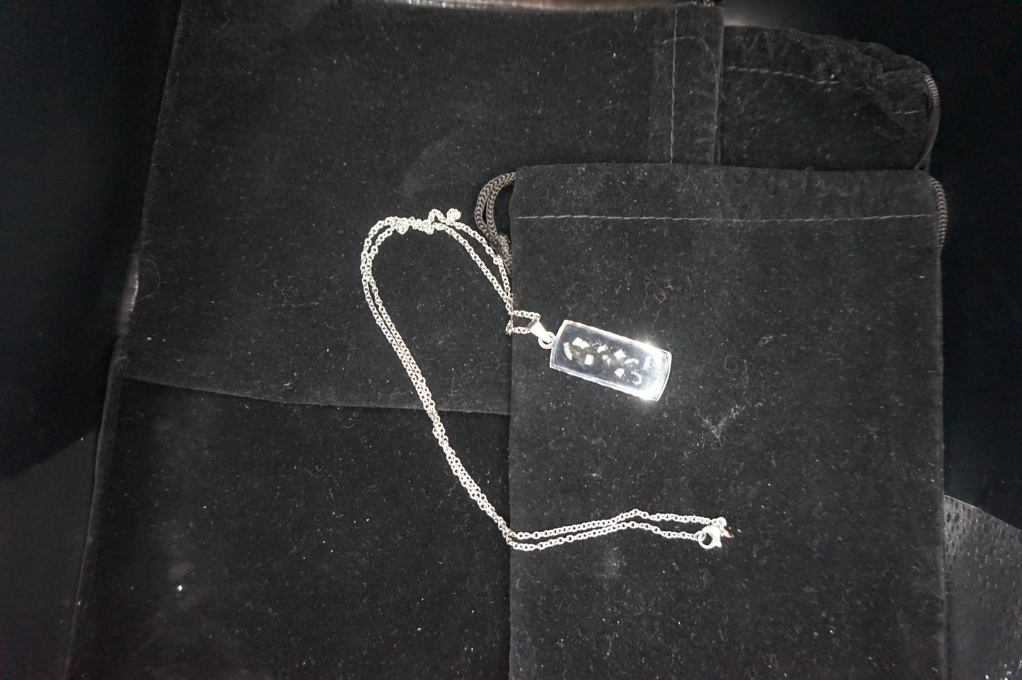Meteorite and Shungite pendant on 20in silver chain