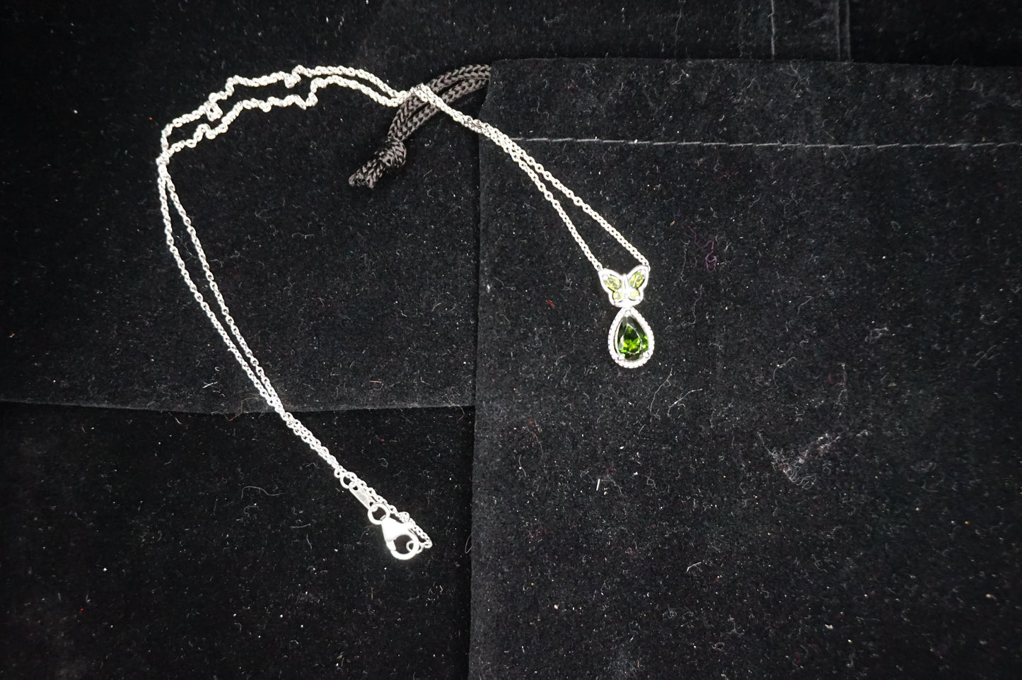 Natural Russian Diopside Butterfly Drop Pendant with 20in Silver chain