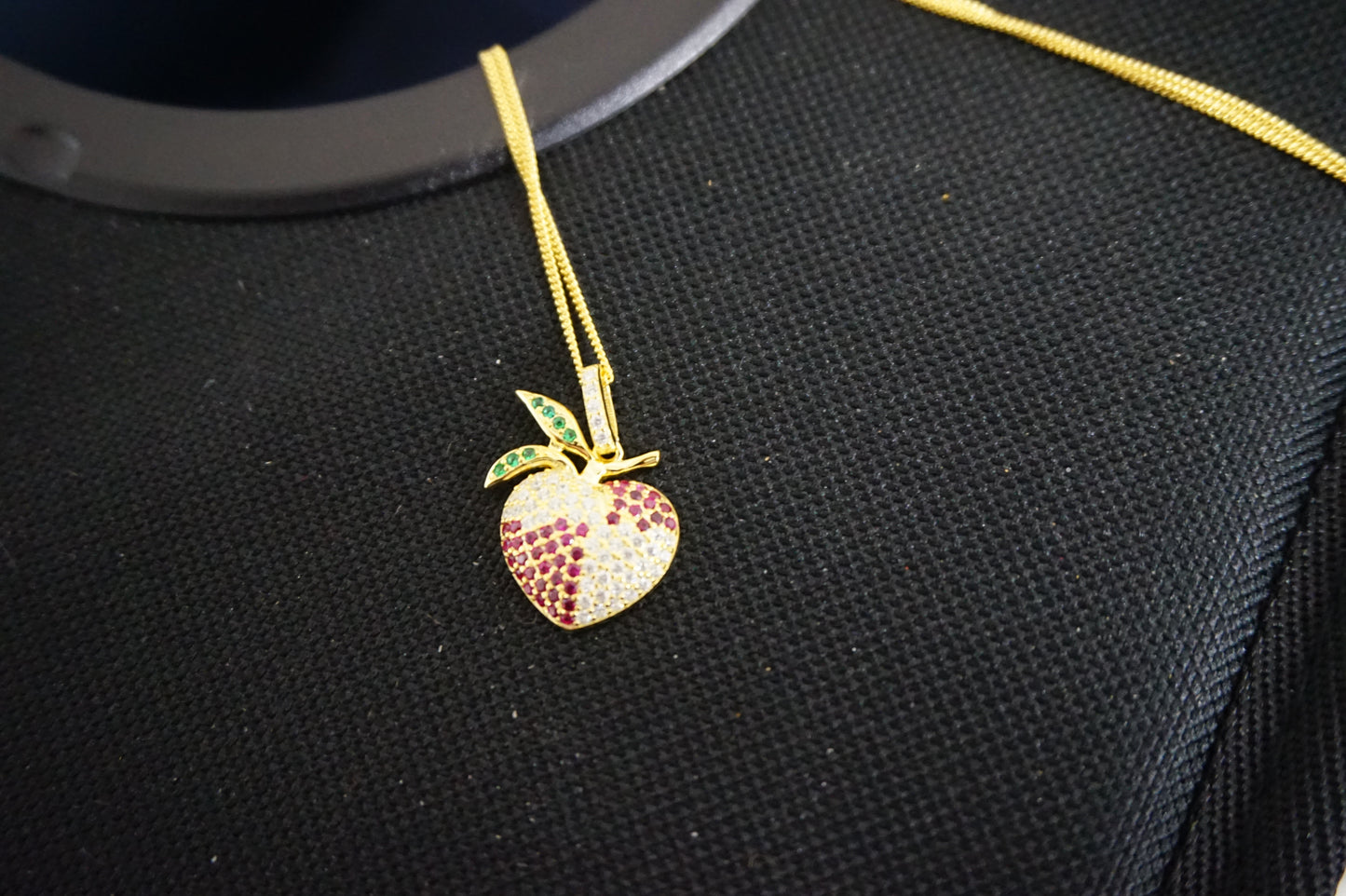 Gemstone Encrusted Apple Pendant with Gold Plated Silver Chain