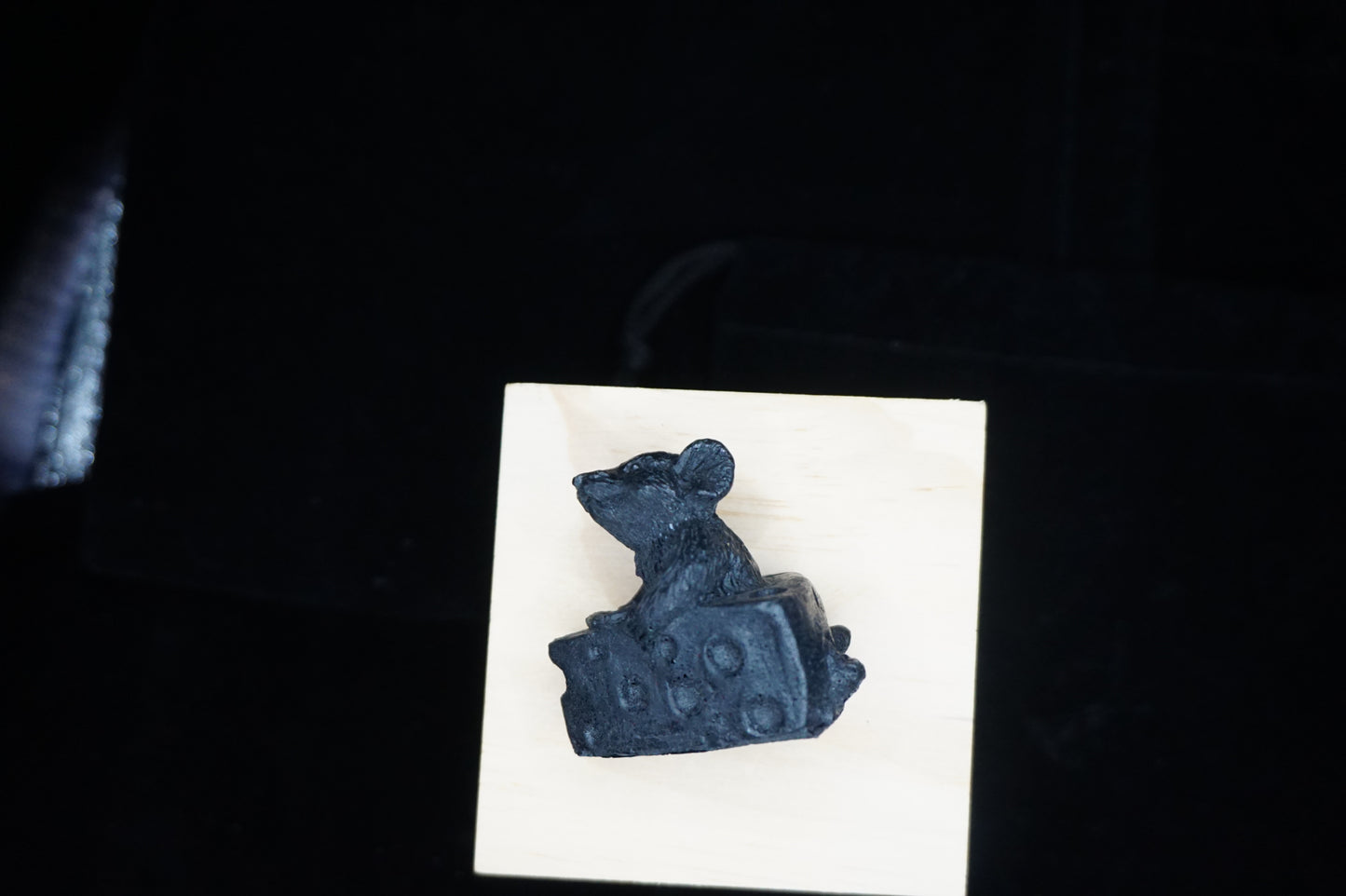 Carved Shungite Mouse on Cheese Slice