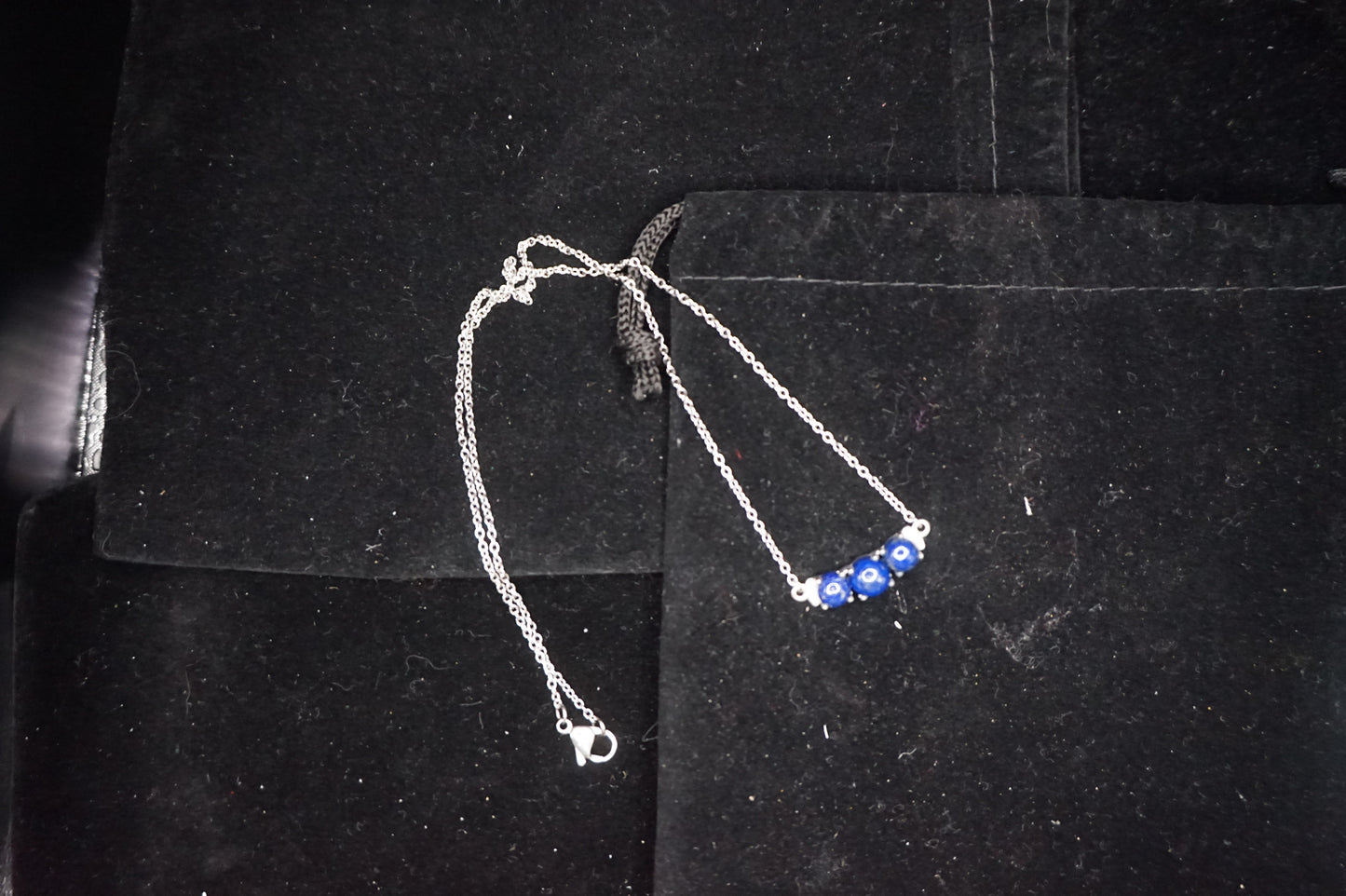 Lapis Lazuil Triple Necklace with Silver Chain