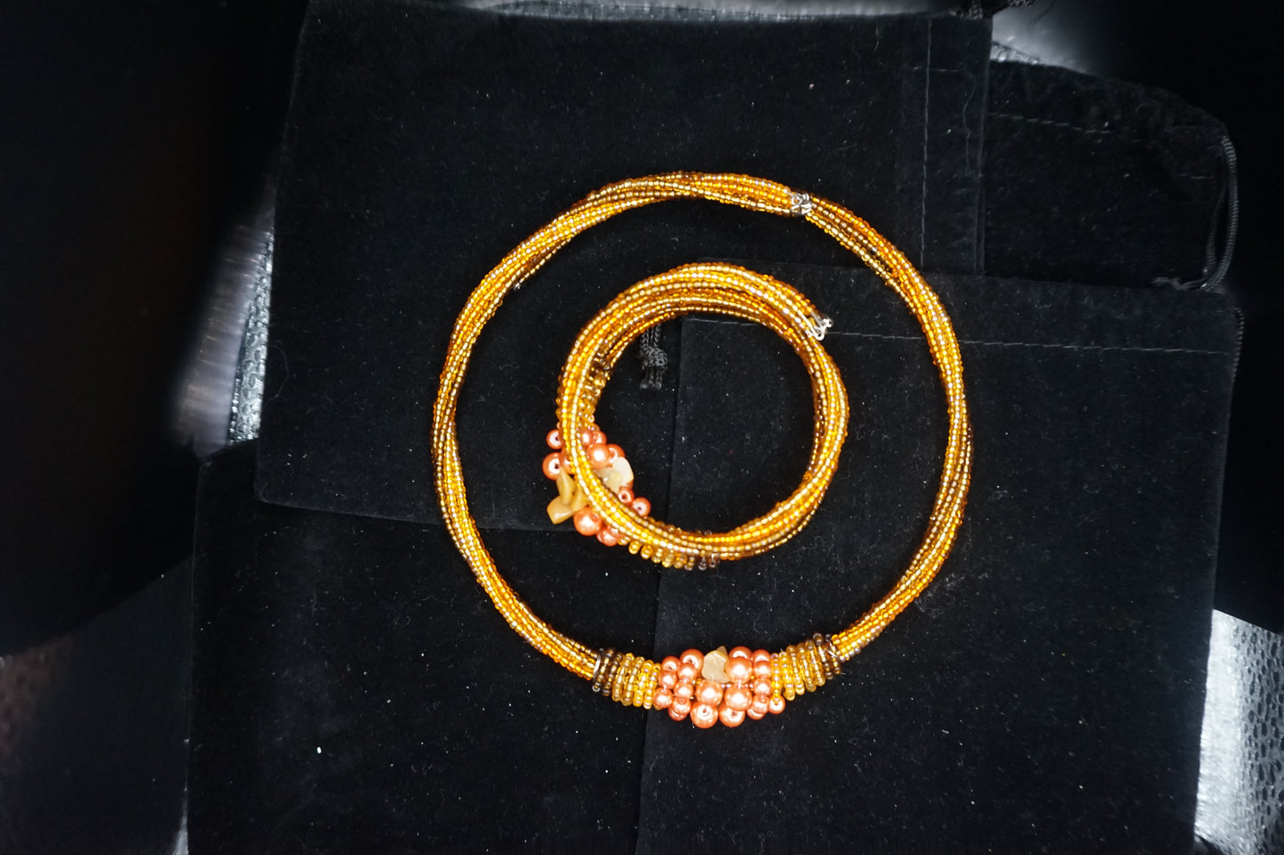 Orange Bead Necklace and Bracelet set