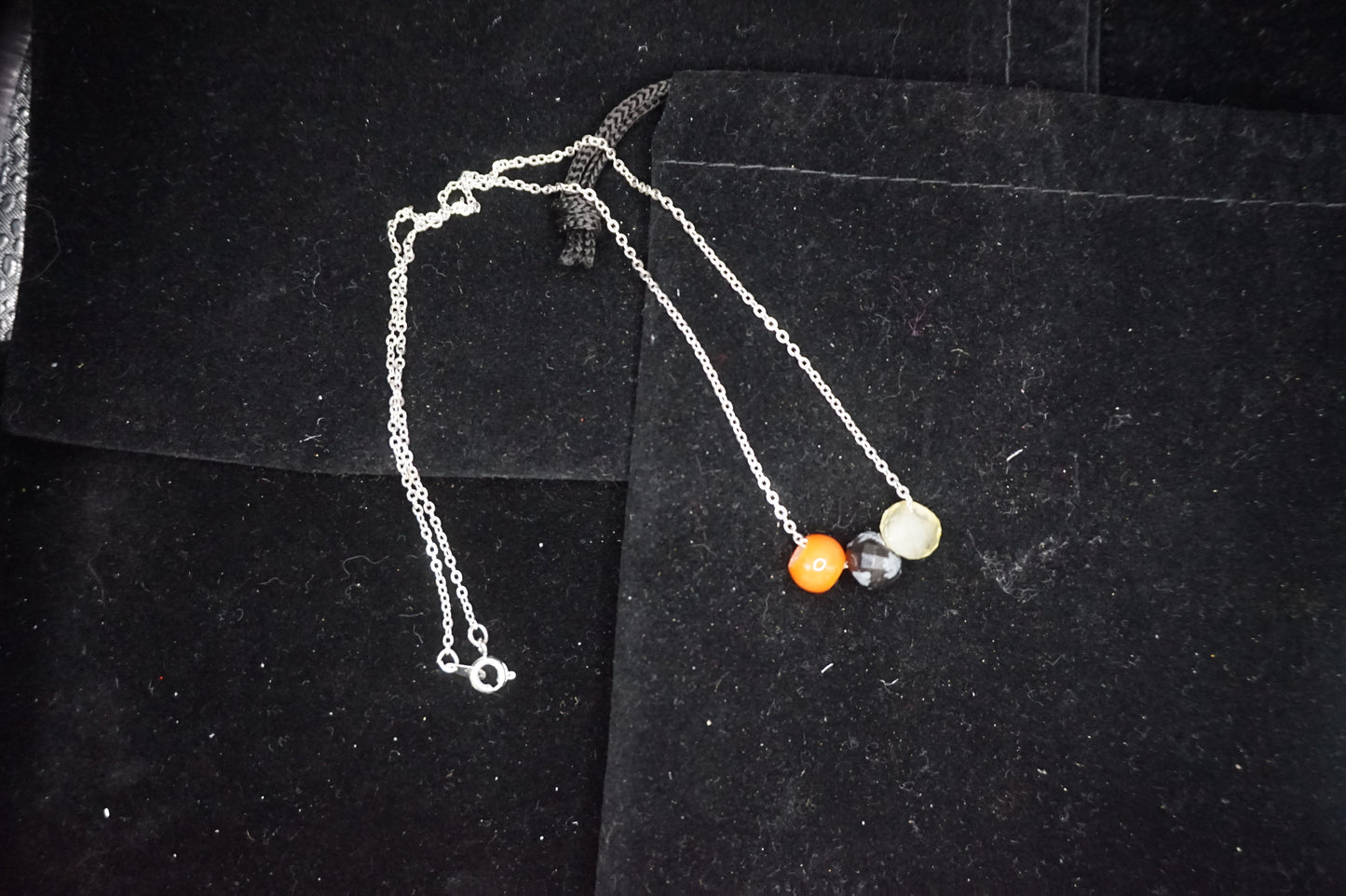 Yellow Quartzite Carnelian and Snowflake Obsidian 18in Silver Necklace