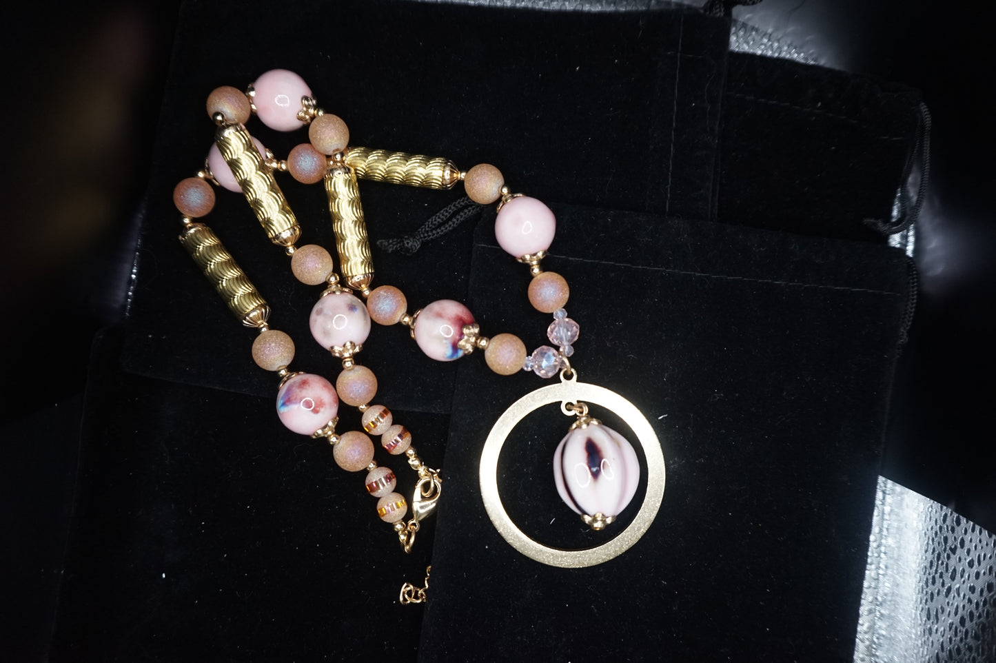Pink Ceramic Beaded Necklace