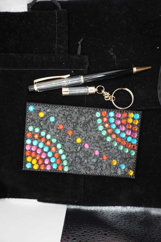 Handmade Leather and Shungite Encrusted Note Book with Pen and Key Chain