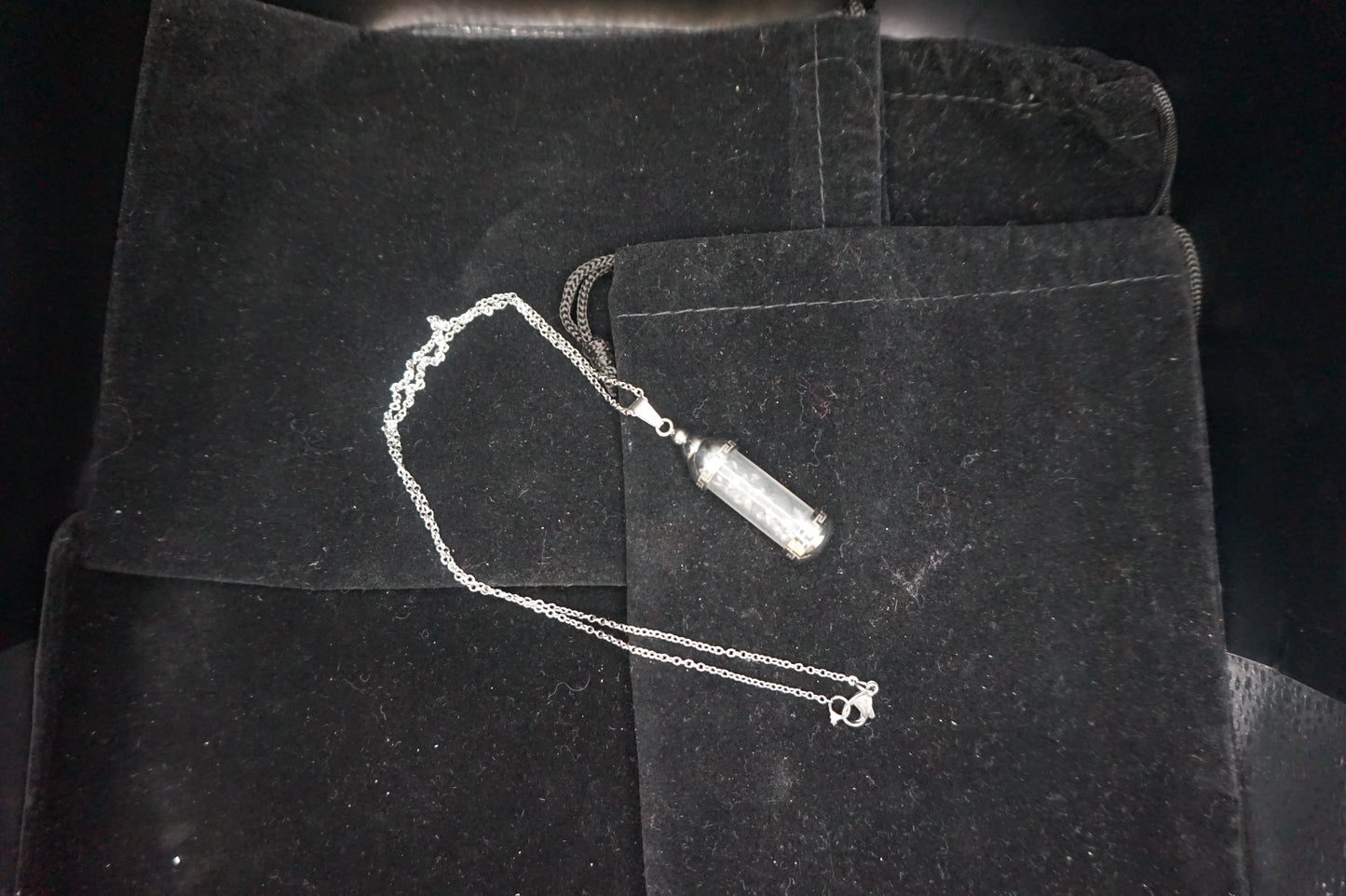 Meteorite and Shungite with 18in silver chain
