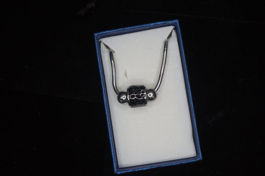 Shungite and Meteorite Barrel Charm on Silver Snake Chain