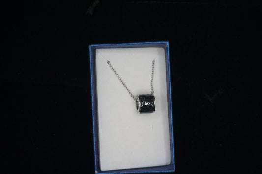 Shungite and Meteorite Barrel Charm with thin silver chain