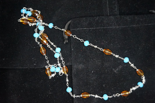 Blue Jade and Citrine Necklace 22 in