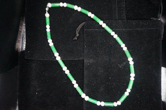 Burmese Green Jade and Fresh Water Pearl Necklace