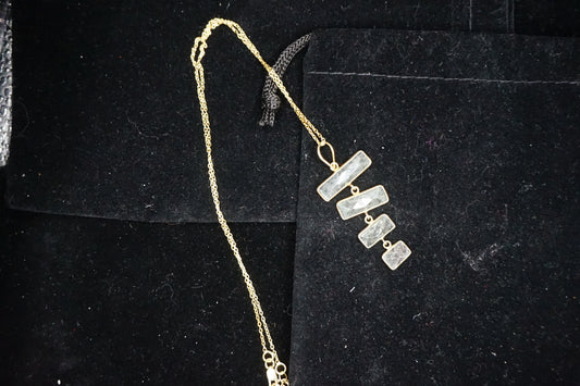 Silver Quartz Pendant with 18in Gold plated Chain