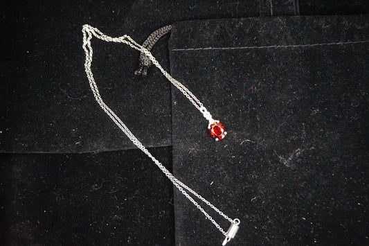 Simulated Ruby with 20in Sterling Silver Chain