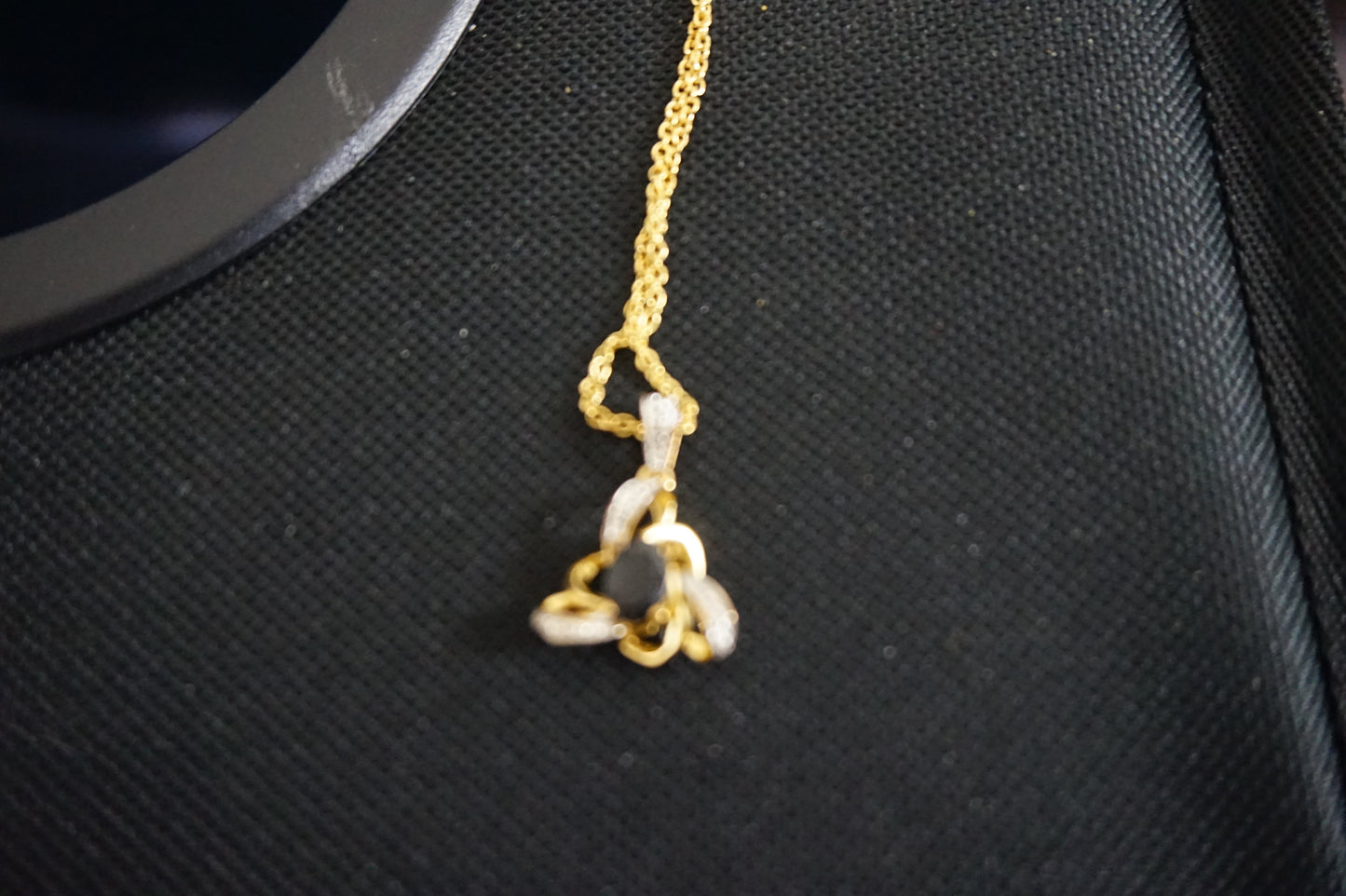 Black Tourmaline Knot Pendant with Gold Plated Silver Chain