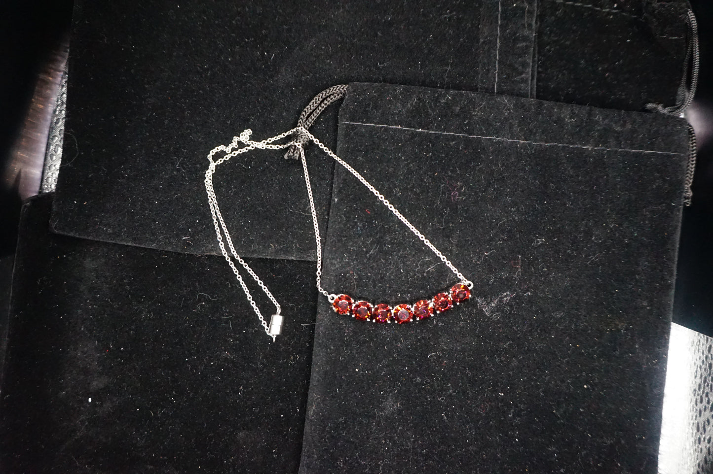 Burgundy Swarouski Crystal 18in Silver Necklace