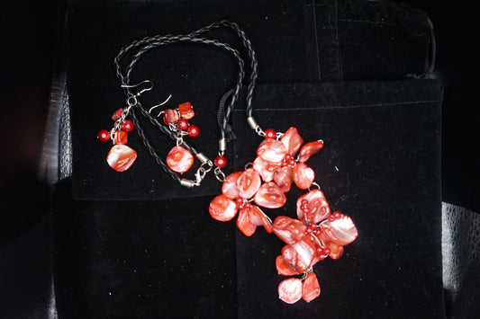 Red Shell Necklace and Earring Set