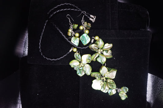 Green Shell Necklace and Earring Set