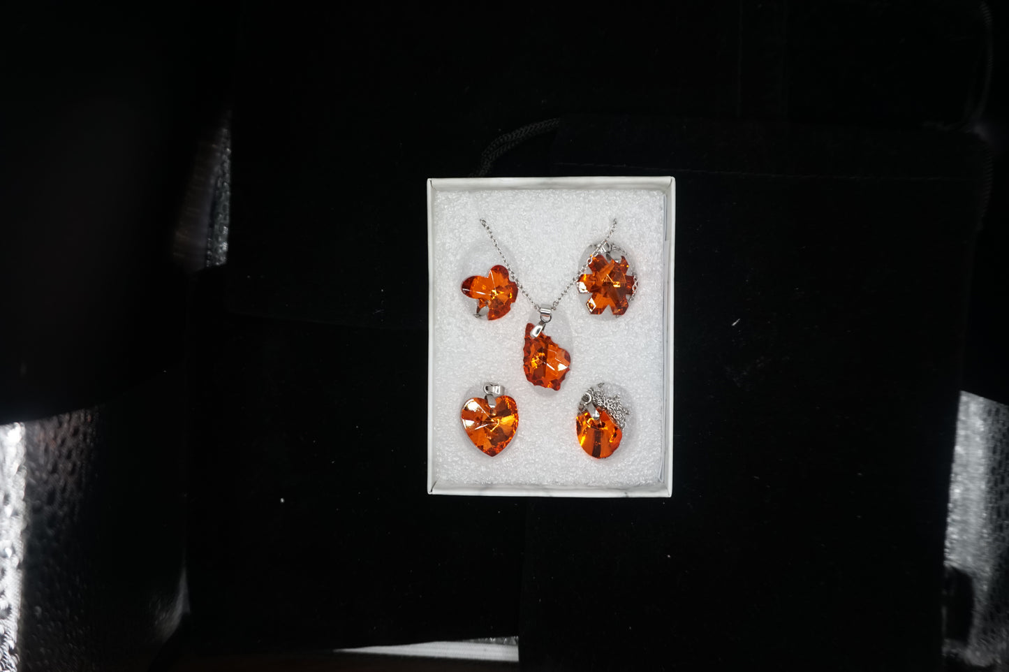 5 Pendant Necklace set Orange Glass