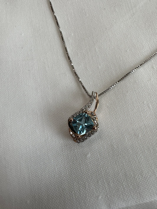 Sky Blue Topaz Sterling Silver Pendant (Rose Gold Accent)